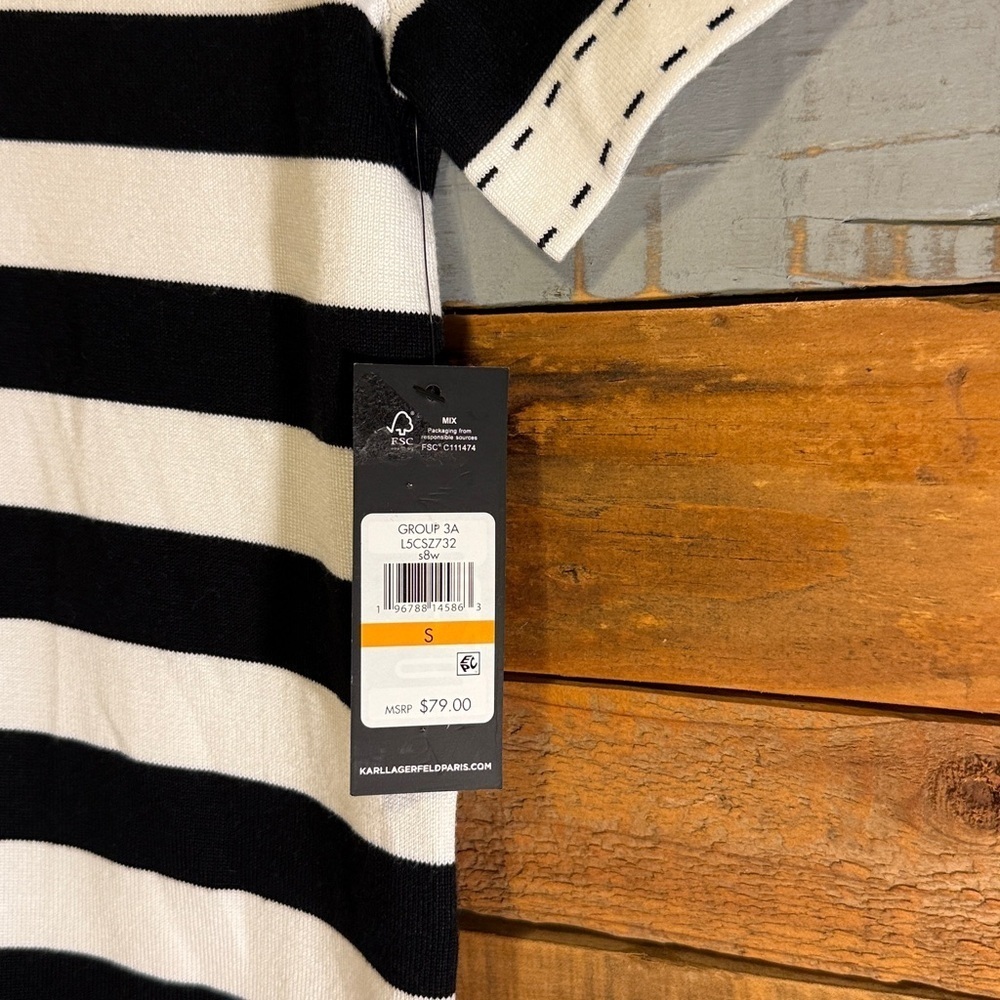 NWT Karl Lagerfeld Stripe Short-Sleeve Sweater - Picture 6 of 7